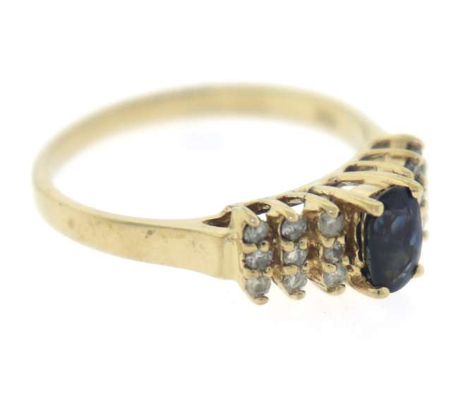Formal Yellow Gold Blue Sapphire and Diamond Ring