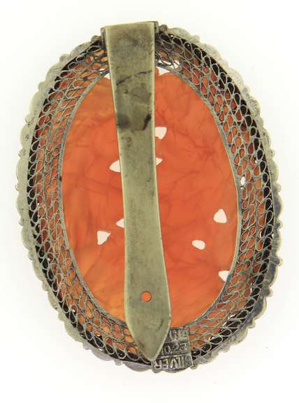 Vintage Sterling Silver Coral Brooch