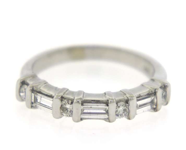 Remarkable 14kt WG Baguette and Round Brilliant Cut Diamond Ring
