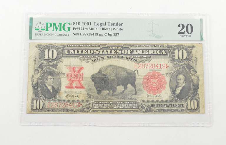 $10 1901 Legal Tender Buffalo PMG 20 VF, Fr # 121m Mule Elliott/White
