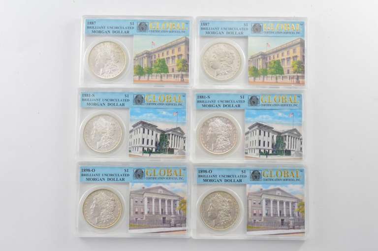 (6) BU 1881-S 1887 1898-O Morgan Silver Dollars - Slabbed GCS, Inc