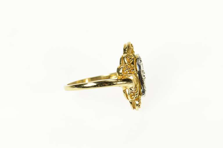 14K Yellow Gold Retro Two Tone Cluster Statement Ring