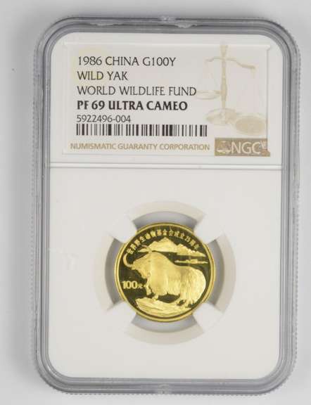 PF69 UCAM 1986 China Gold 100 Yuan - Wilk Yak - WWF - Graded NGC