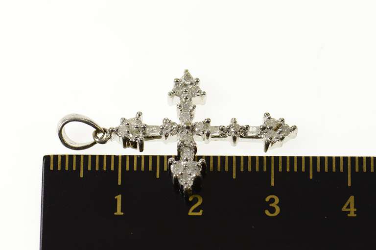 10K White Gold Diamond Encrusted Ornate Cross Christian Pendant