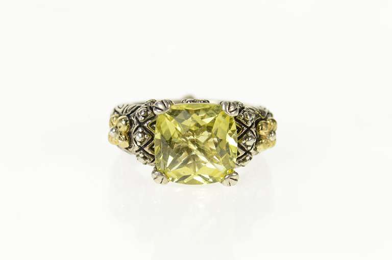 Sterling Silver Cushion Peridot Barbara Bixby Floral Statement Ring