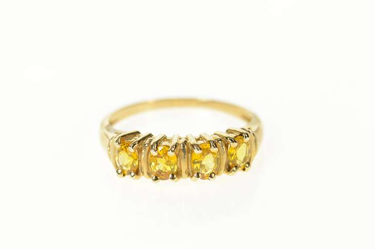 10K Yellow Gold Oval Four Stone Classic Citrine Stackable Band Ring