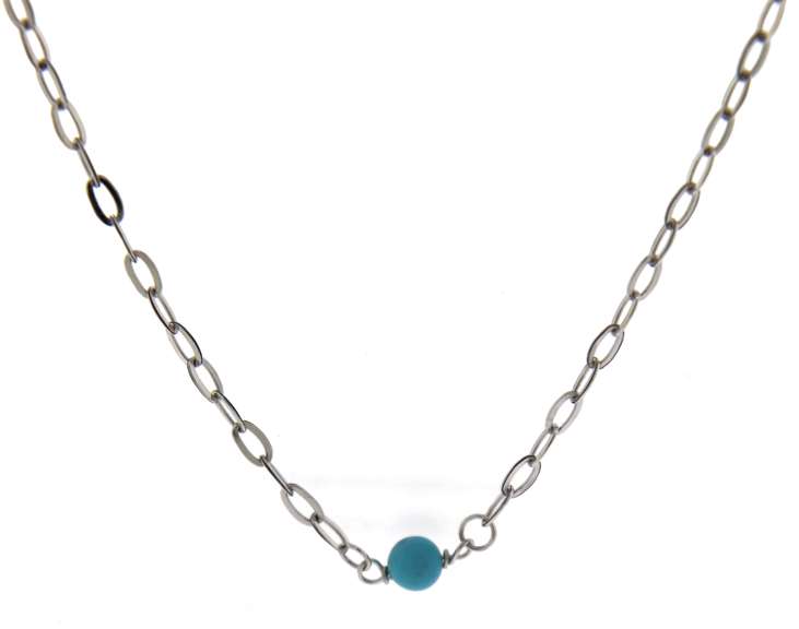 Wonderful White Gold Blue Bead Station Necklace