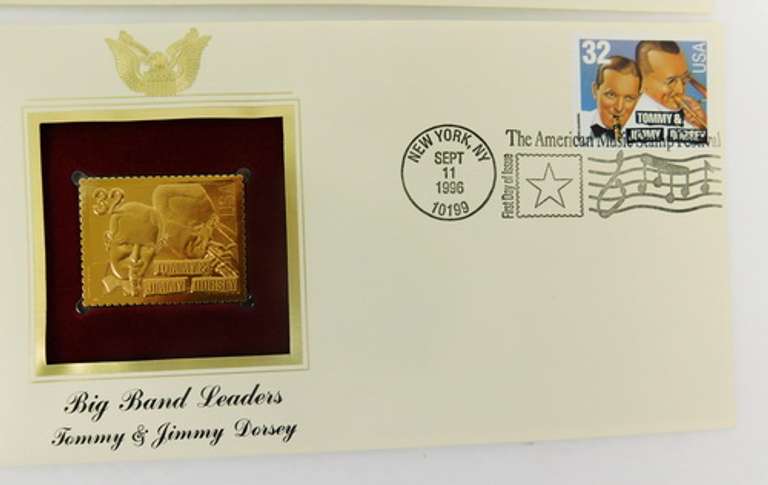 4 Big Band Leaders 1996 1st Day Issues & 22KT Stamps
