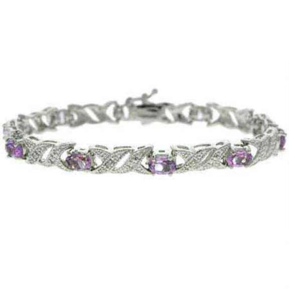 Sterling Silver Genuine Amethyst and Diamond Accent  X and Oval Pattern Bracelet