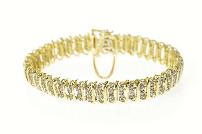 14K Yellow Gold 4.40 Ctw Diamond Bar Curvy Link Tennis Bracelet