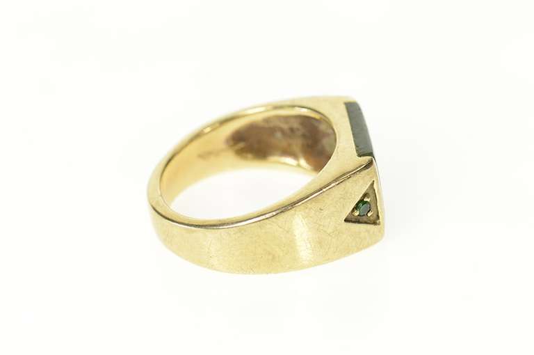 10K Yellow Gold Retro Squared Nephrite Emerald Statement Ring