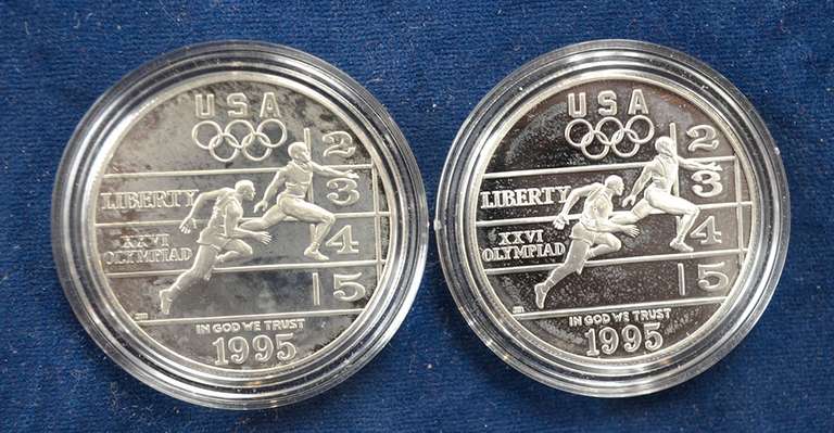 Lot Of 2 1995 Proof Track and Field Commemorative Silver Dollars