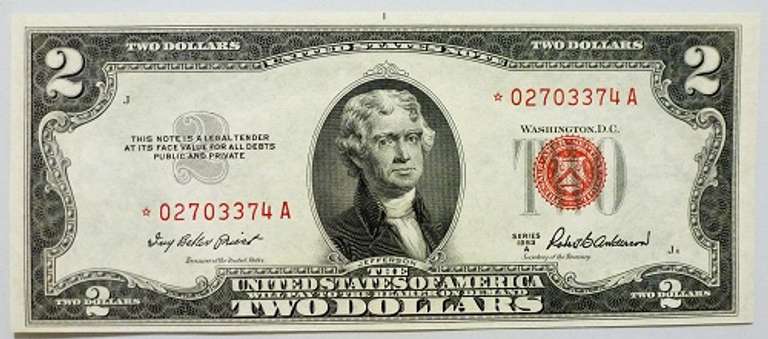 Gem Crisp 1953A $2 Red Seal Star Replacement Note !