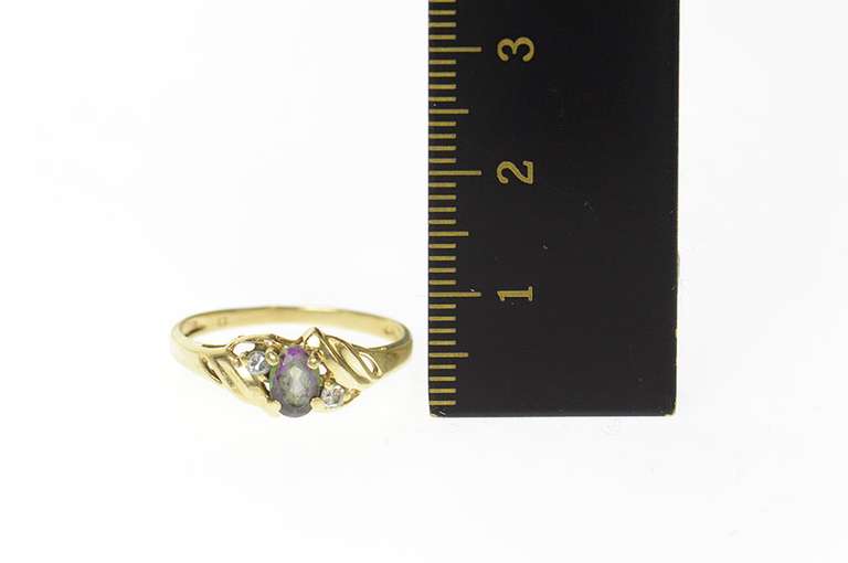 10K Yellow Gold Oval Mystic Topaz Cubic Zirconia Simple Ring