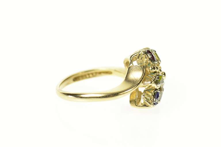 14K Yellow Gold 1960's Retro Ornate Marquise Gemstone Cluster Ring