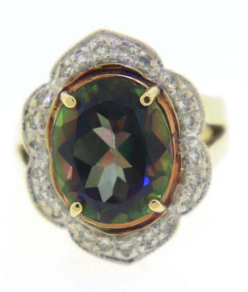 18kt Yellow Gold Mystic Topaz and Diamond Accent Ring