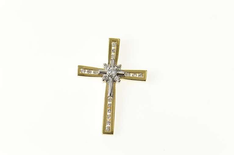 14K Yellow Gold Classic Diamond Fancy Cross Christian Faith Pendant