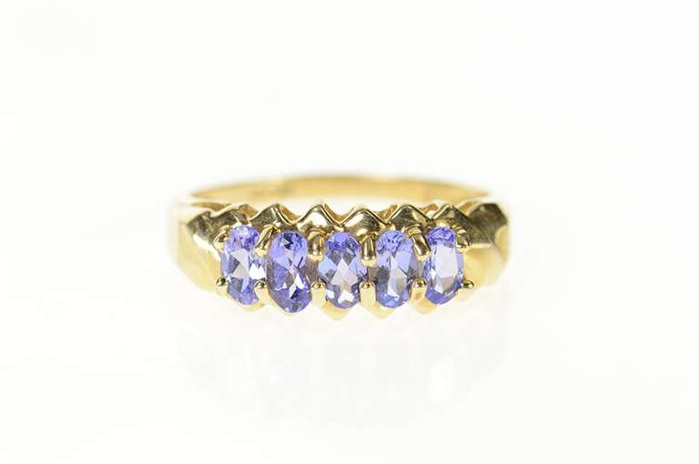 10K Yellow Gold Five Stone Tanzanite Classic Statement Band Ring