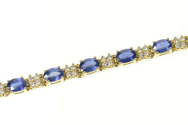 14K Yellow Gold Natural Sapphire Diamond Statement Tennis Bracelet