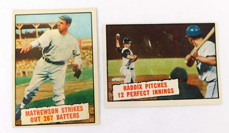 2 Topps 1961 Baseball Thrills Cards