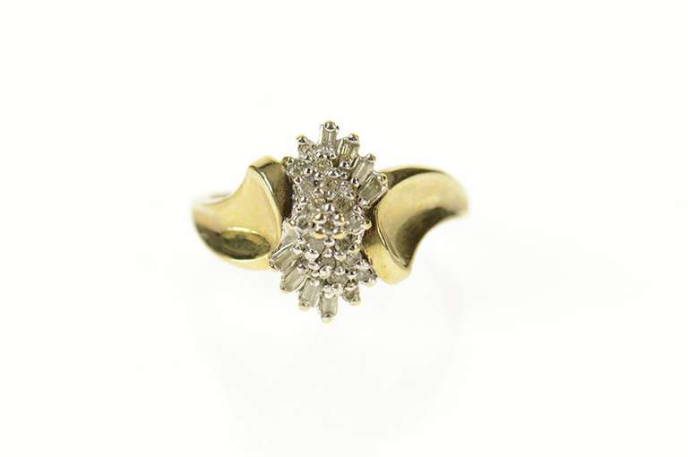 10K Yellow Gold Diamond Cluster Classic Statement Ring