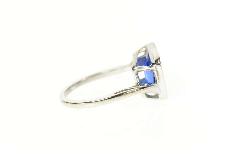 10K White Gold 1950's Emerald Syn. Sapphire CZ Freeform Ring