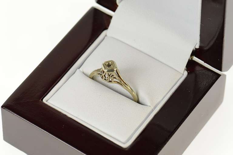 10K White Gold Art Deco 1.5mm Filigree Engagement Setting Ring