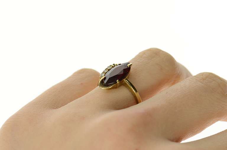 10K Yellow Gold Marquise Syn. Garnet CZ Retro Statement Ring