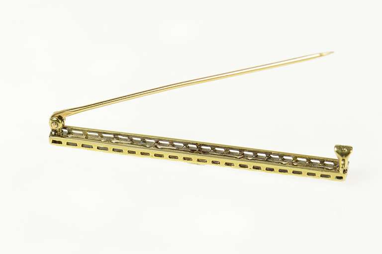 14K Yellow Gold Art Deco Diamond Ornate Filigree Bar Pin/Brooch