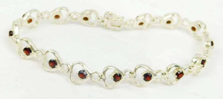 Sterling Silver Garnet Heart Bracelet