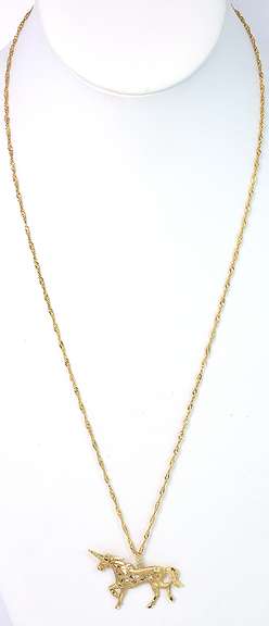 Detailed Unicorn Filigree Necklace in 14KT Yellow Gold