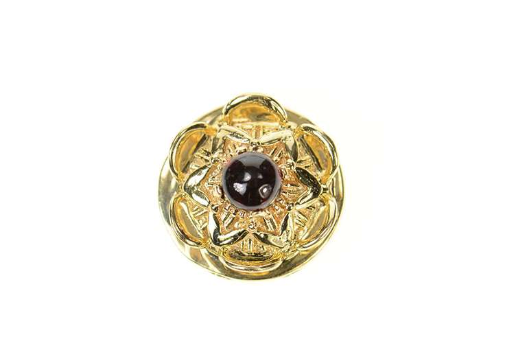 14K Yellow Gold Floral Garnet Cabochon Slide Bracelet Charm/Pendant