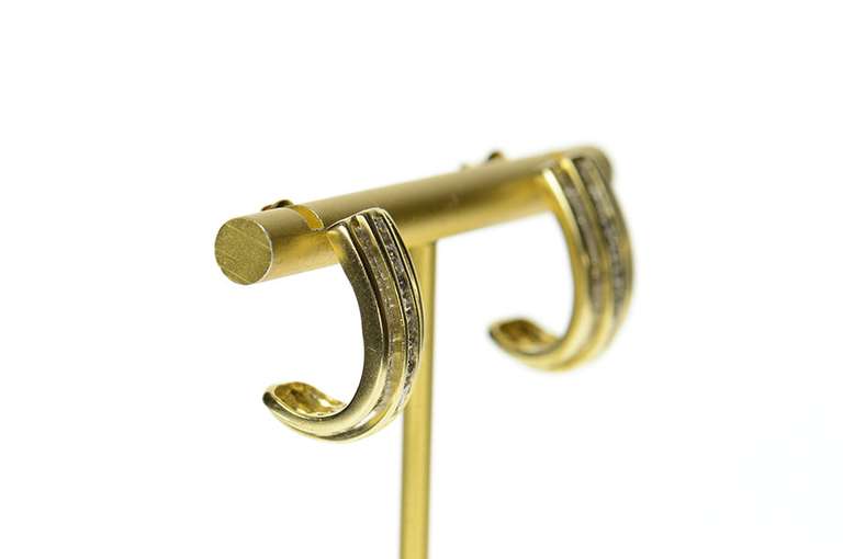 10K Yellow Gold 1.68 Ctw Round Baguette Diamond Semi Hoop Earrings