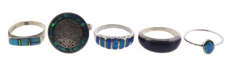 lot of 5 Sterling Silver Gemstone Rings