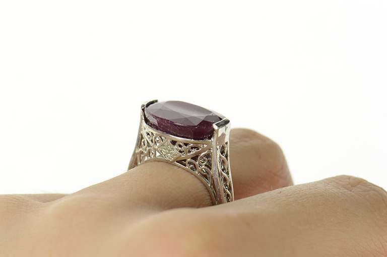 Sterling Silver 10.04 Ctw Natural Oval Ruby Diamond Filigree Ring