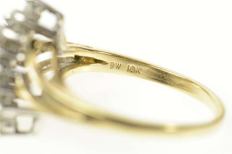 10K Yellow Gold Classic Diagonal Diamond Cluster Bypass Ring