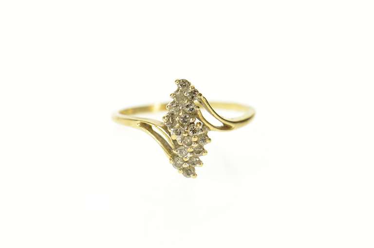 10K Yellow Gold Diamond Zig Zag Cluster Bypass Statement Ring