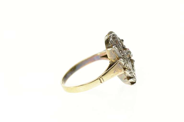 14K Yellow Gold Victorian Diamond Ruby Wreath Oval Statement Ring