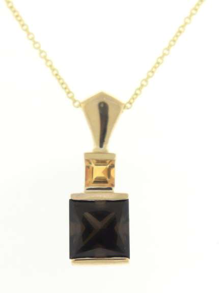 Matchless Yellow Gold Citrine and Smokey Quartz Necklace