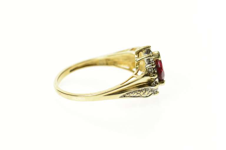 10K Yellow Gold Heart Syn. Ruby Diamond Accent Bypass Ring