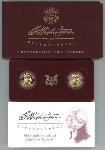2 1999-W George Washing $5 Commemorative Golds in box
