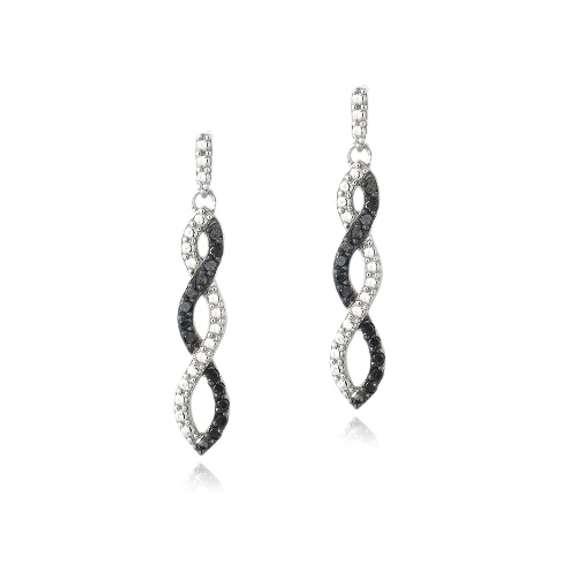 Sterling Silver 1/4ct Black Diamond Triple Infinity Dangle Earrings