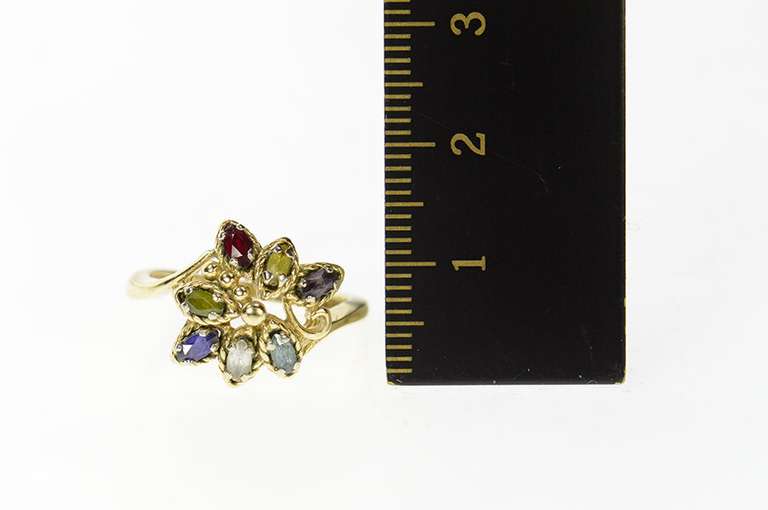 14K Yellow Gold 1960's Retro Ornate Marquise Gemstone Cluster Ring
