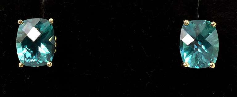 Bold Teal Topaz Earrings in 14KT Yellow Gold