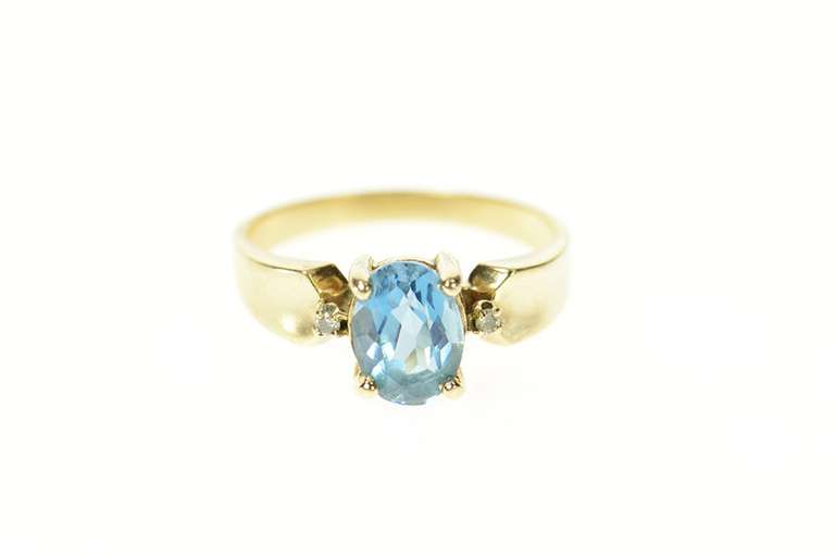 10K Yellow Gold Diamond Accent Blue Topaz Statement Ring
