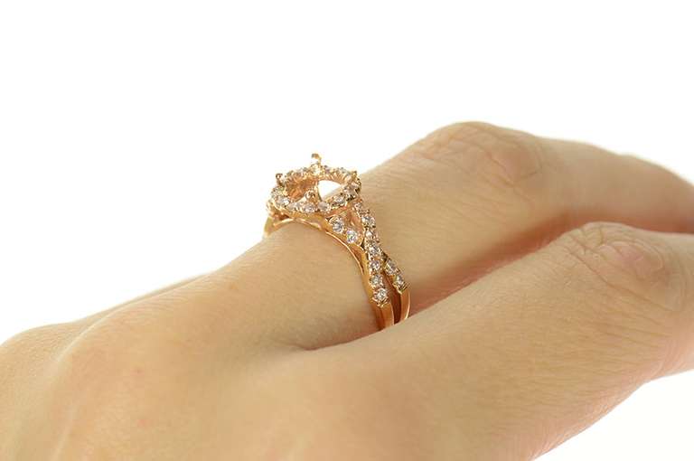 10K Rose Gold Classic Halo Criss Cross Engagement Setting Ring