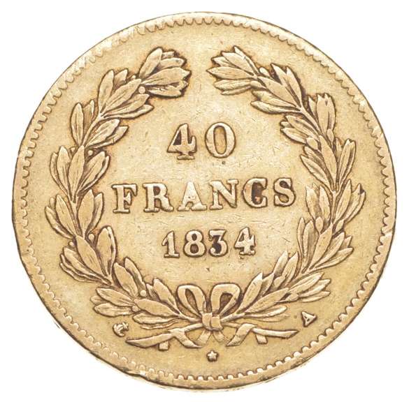 1834 France 40 Francs - World Gold Coin LOUIS PHILIPPE I