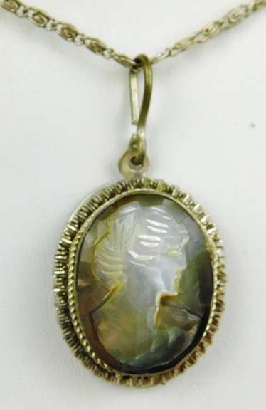 Early 800 Silver Carved Shell Cameo Necklace & Earrings