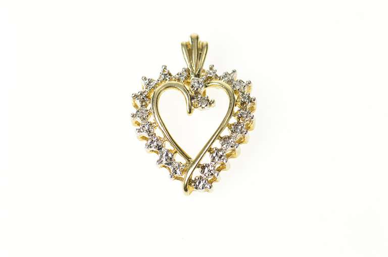 10K Yellow Gold Simple Diamond Accent Two Tone Wavy Heart Pendant
