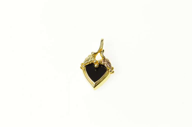 10K Yellow Gold Black Onyx Black Hills Leaf Heart Love Symbol Pendant